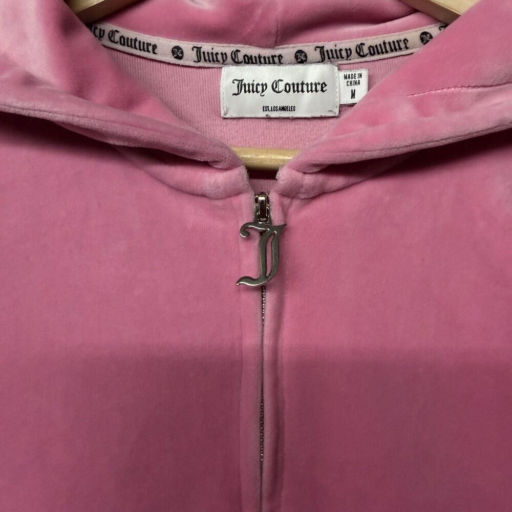 Juicy Couture Velour Hoodie Womens M Pink Full Zip Rhinestone Juicy Y2K Logo - Picture 9 of 16
